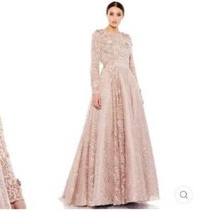 Mac Duggal Embroidered Illusion High Neck Long Sleeve A Line Gown 1121